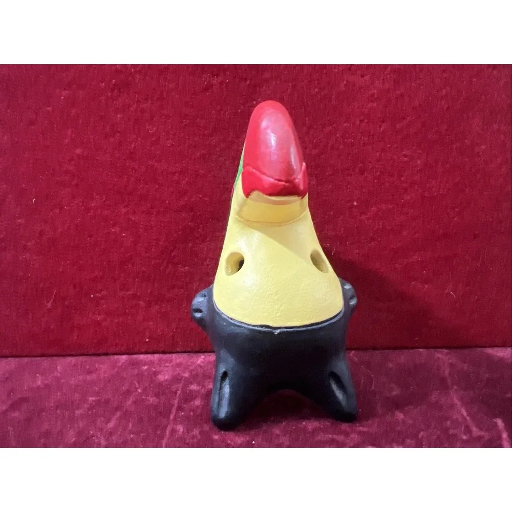 Handmade Black‎ Toucan Bird Clay Whistle Ocarina Folk Art Mexico Red Green Yello